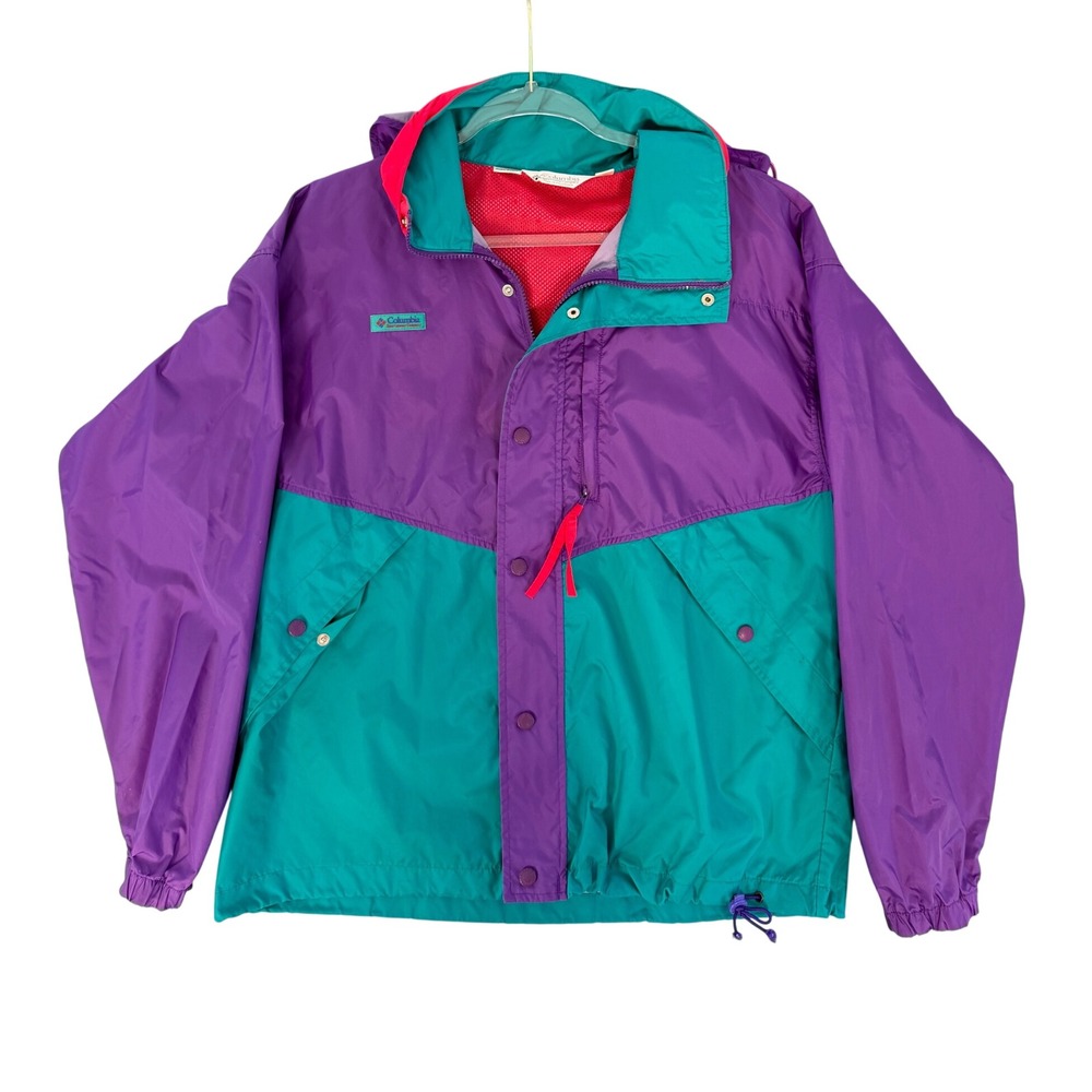 Vintage Columbia 1980s Colorblock Windbreaker Jacket Mens Medium Purple Teal